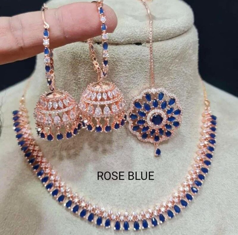 Rose Blue CZ Necklace Set